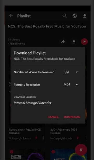 YouTube playlist downloader Android - Videoder
