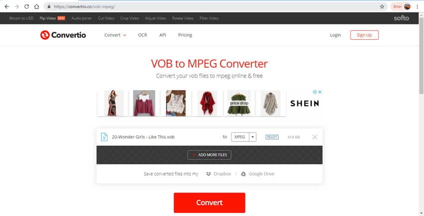 online VOB to MPEG converter - Convertio