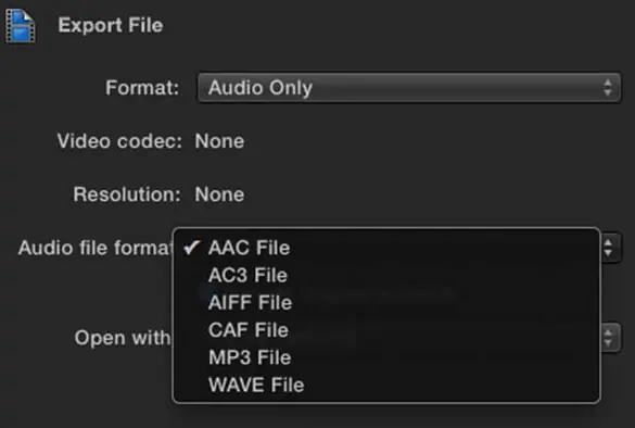 impostazione del formato audio