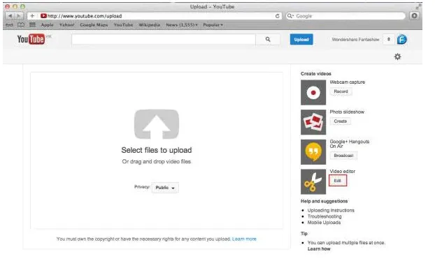 accedi al video editor di YouTube