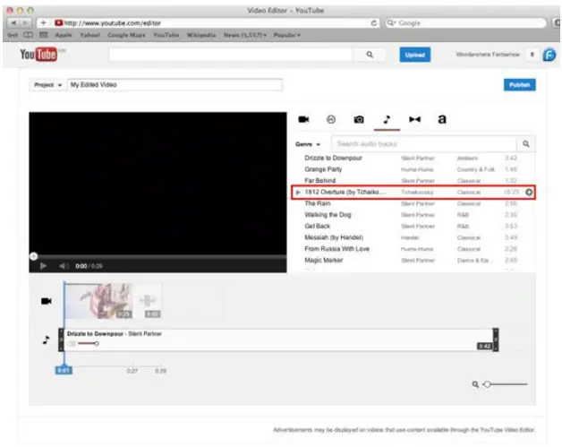 aggiungere musica al video di YouTube