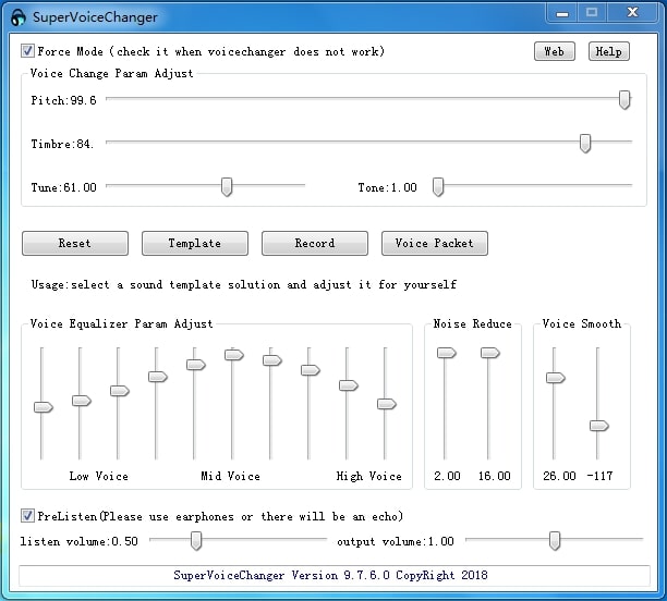 interface de super voice changer