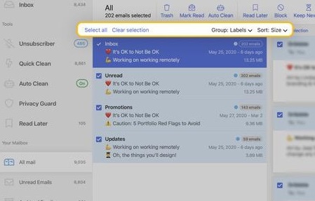 sorting large files in gmail