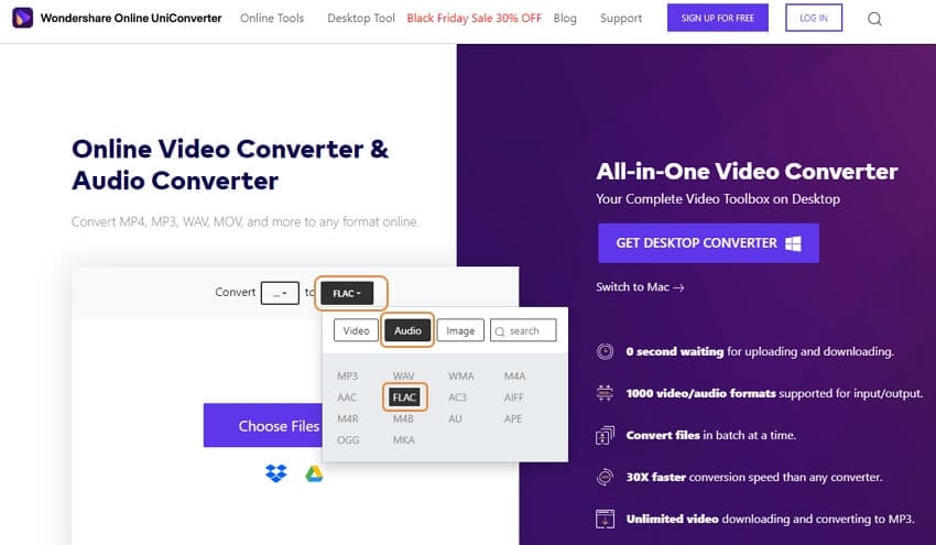 convert APE to FLAC online with Online UniConverter