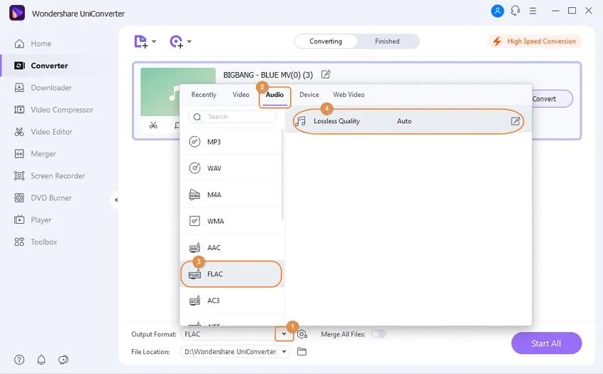 Select FLAC as an output