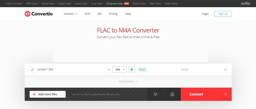 convert FLAC to M4A with Convertio