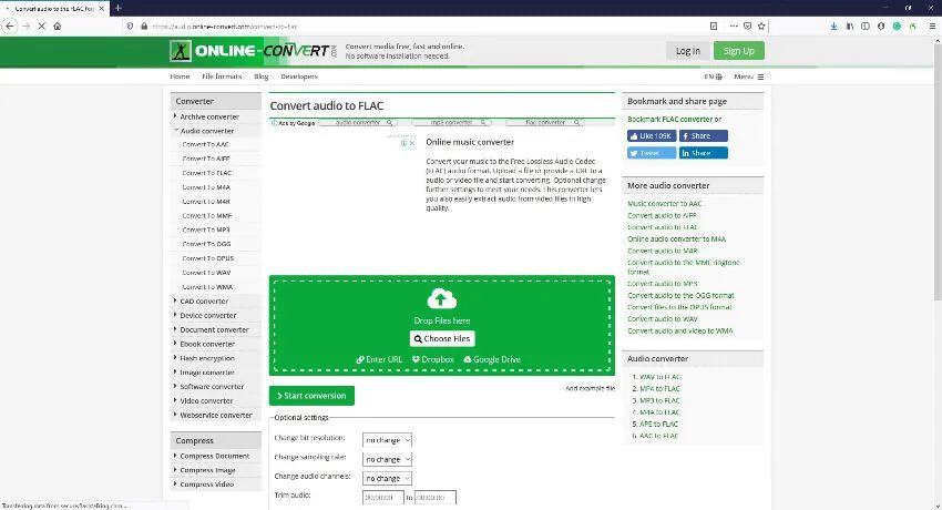 Convertisseurs en ligne de fichiers FLAC - Conversion en ligne