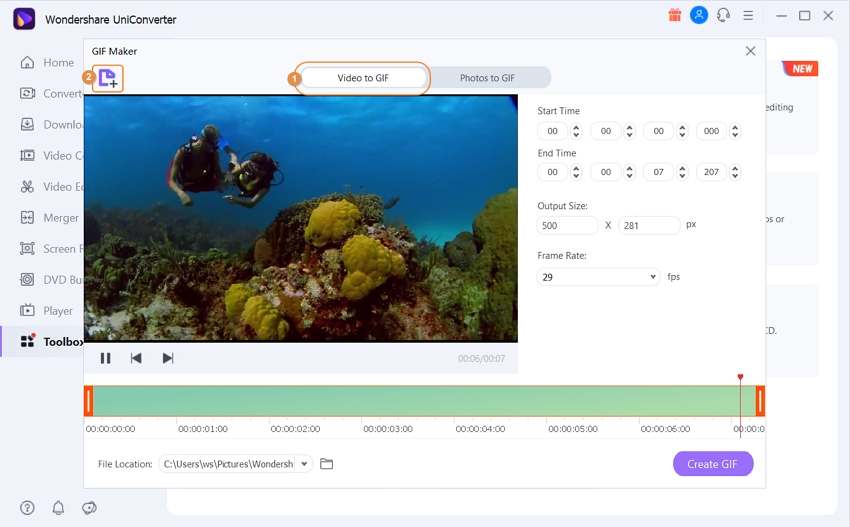 aggiungere file di immagine a wondershare gif maker