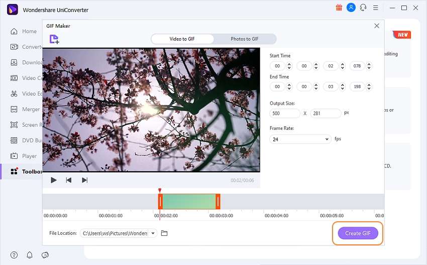 convertir flv en gif avec wondershare gif maker