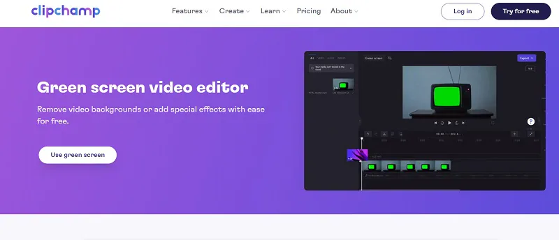 clipchamp green screen editor interface