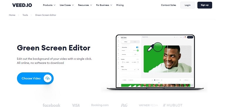 veed green screen editor interface