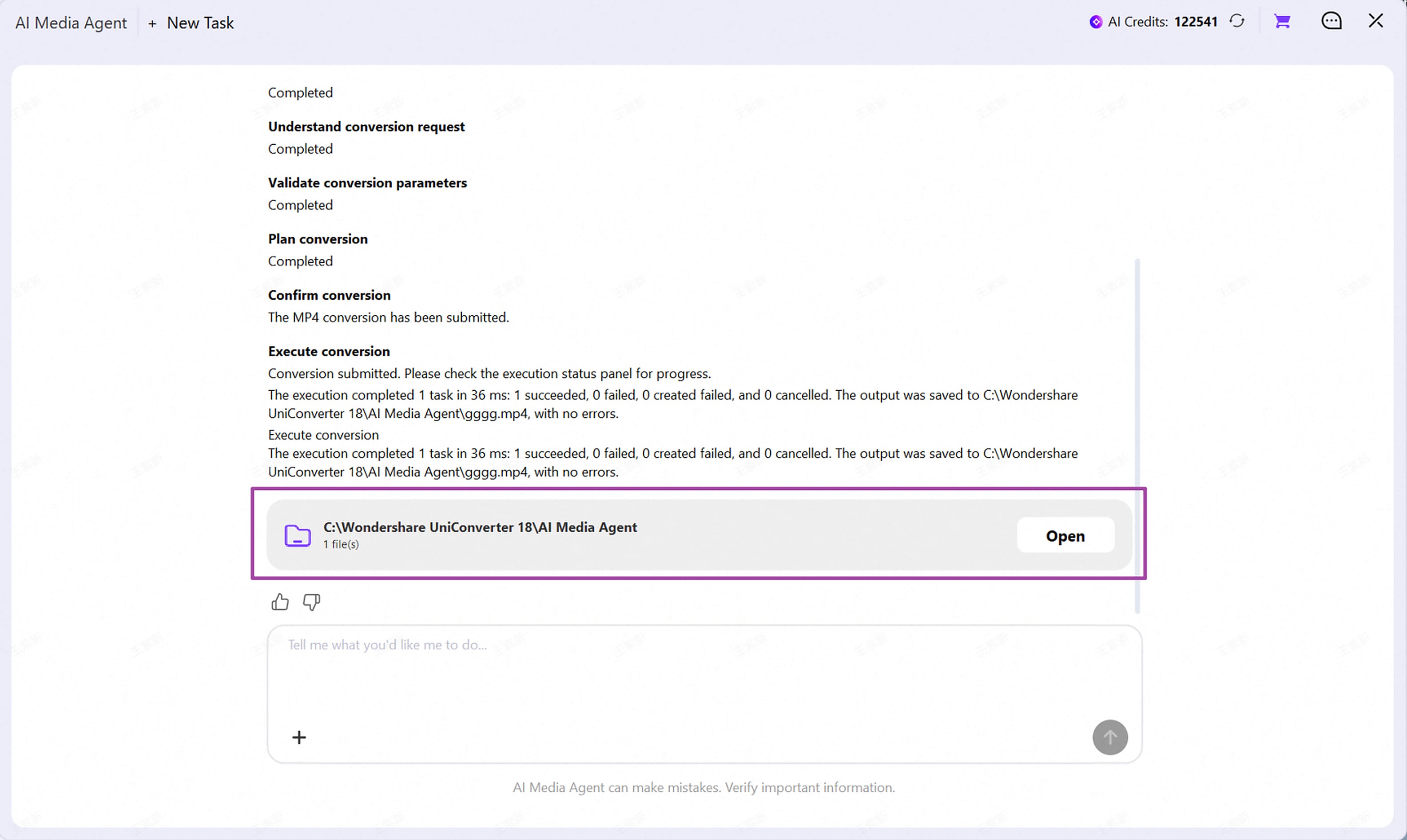 Open the output folder and review the converted file in AI Media Agent
