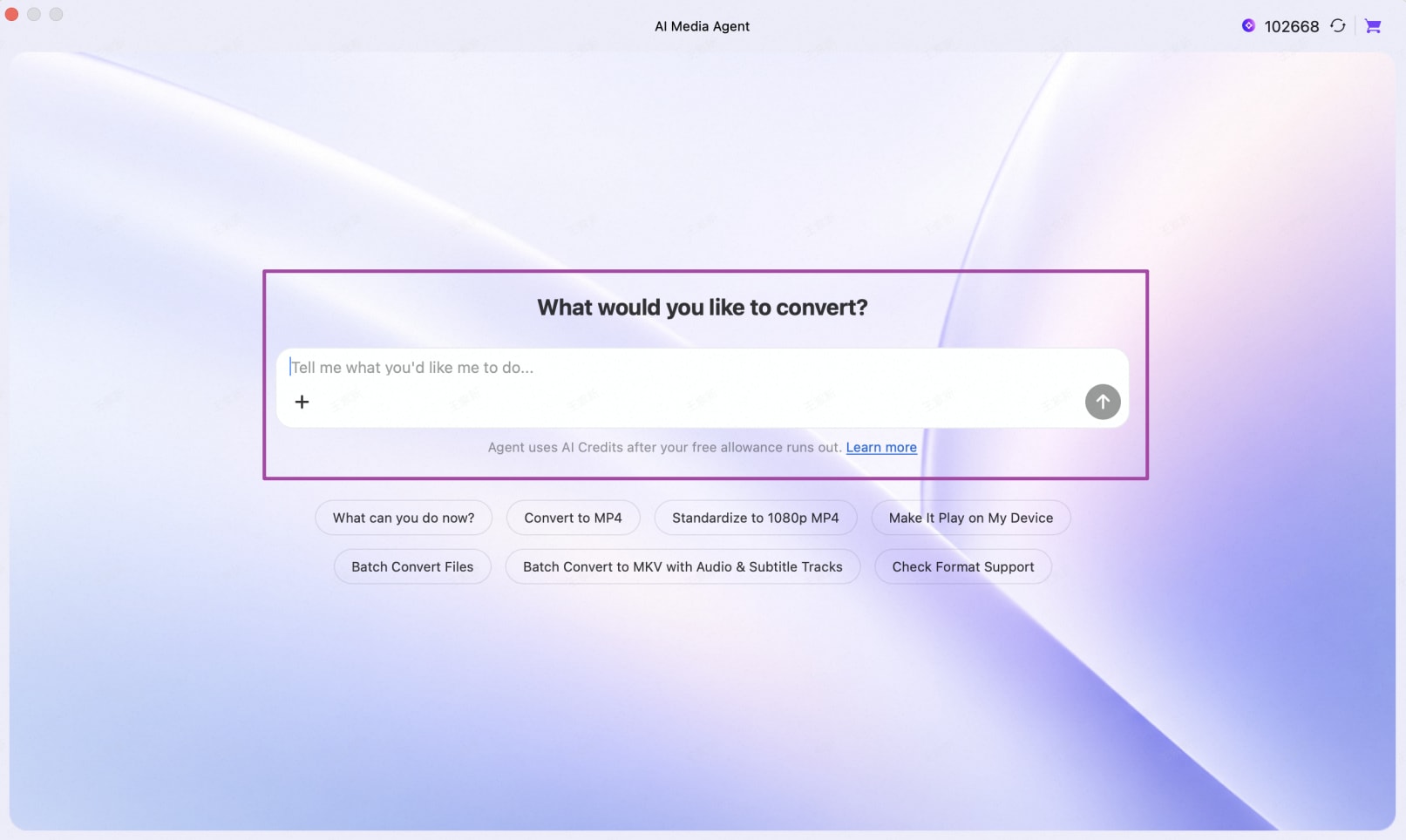 Add a file and describe your conversion task in AI Media Agent on Mac