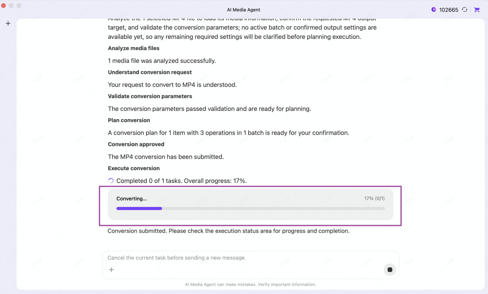Monitor the conversion progress in AI Media Agent on Mac