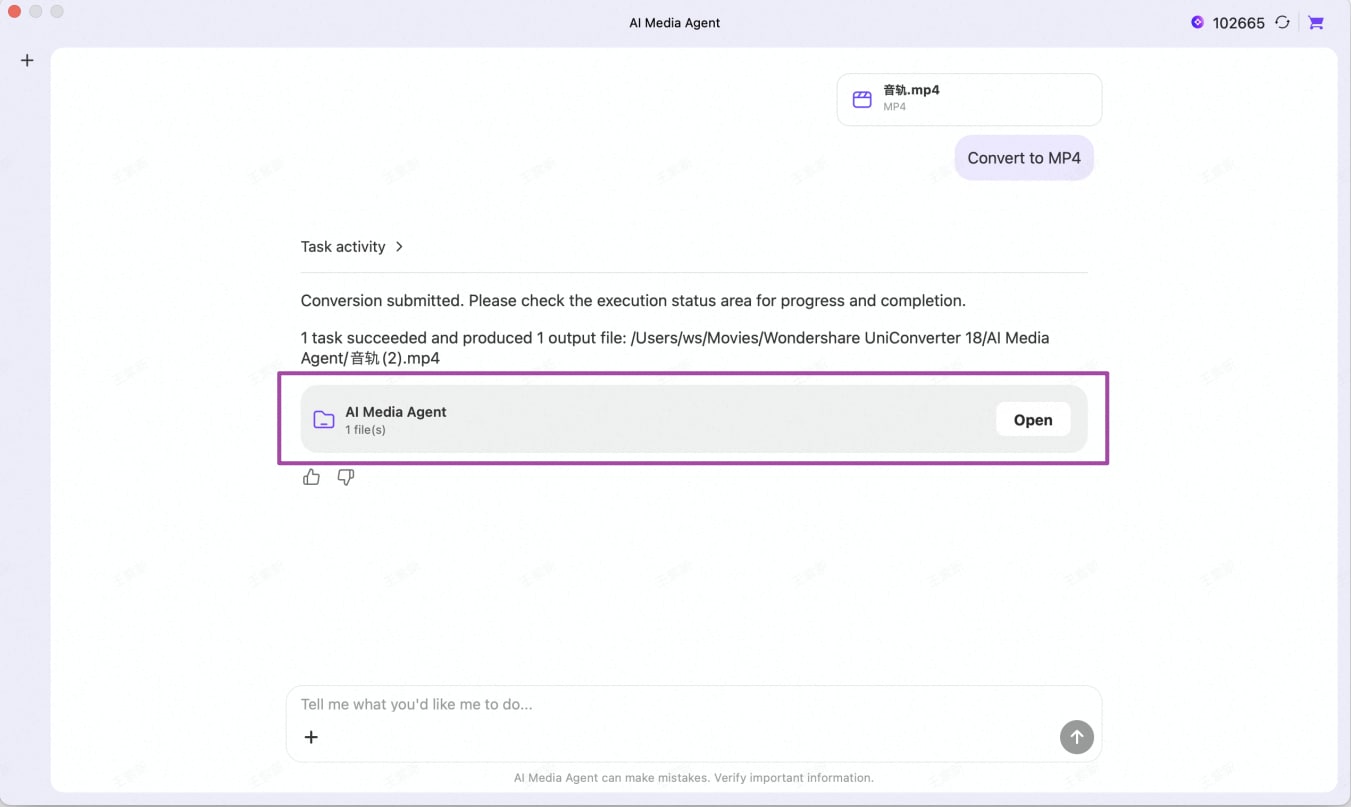 Open the converted file in AI Media Agent on Mac