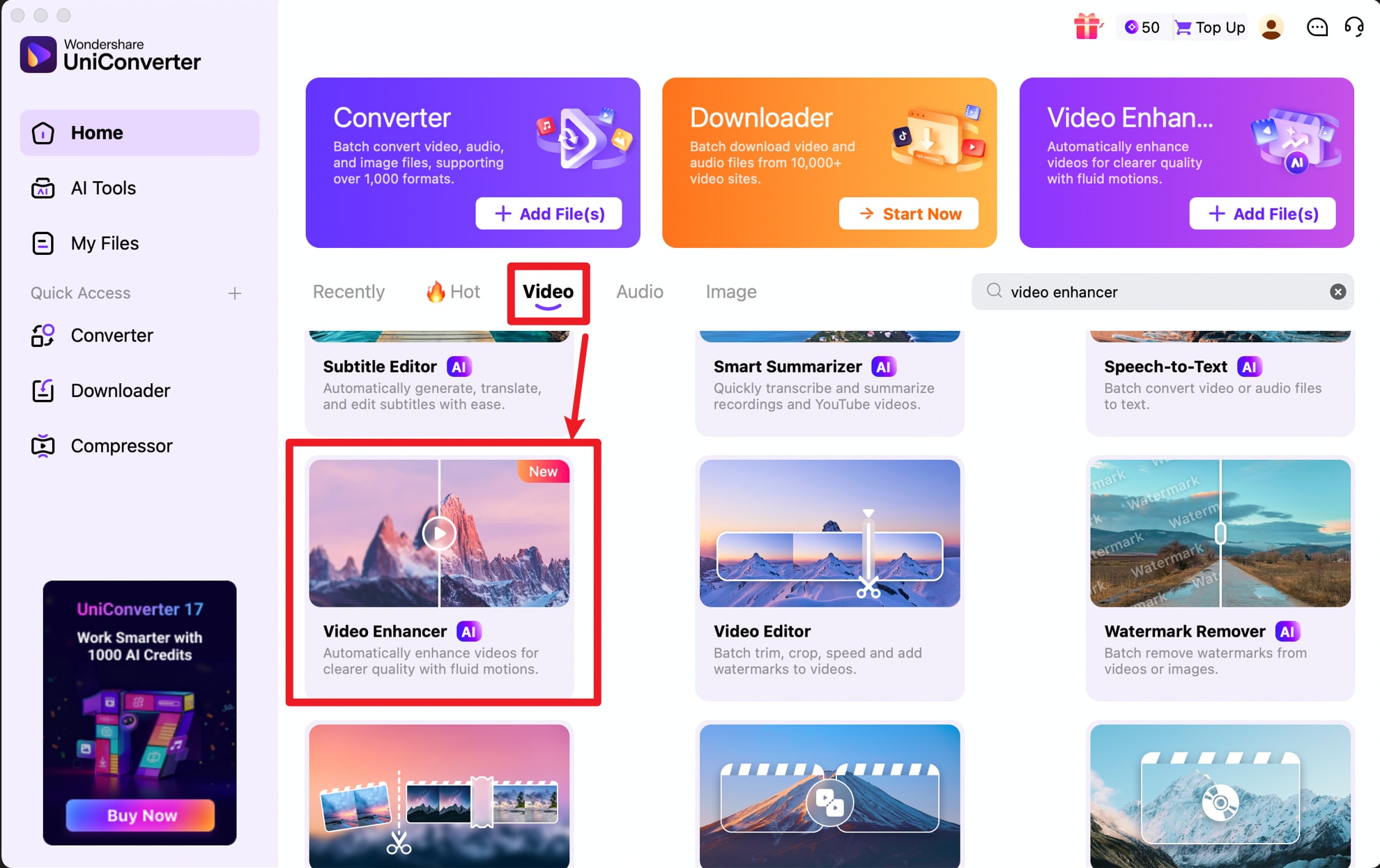 ai video enhancer in uniconverter 1