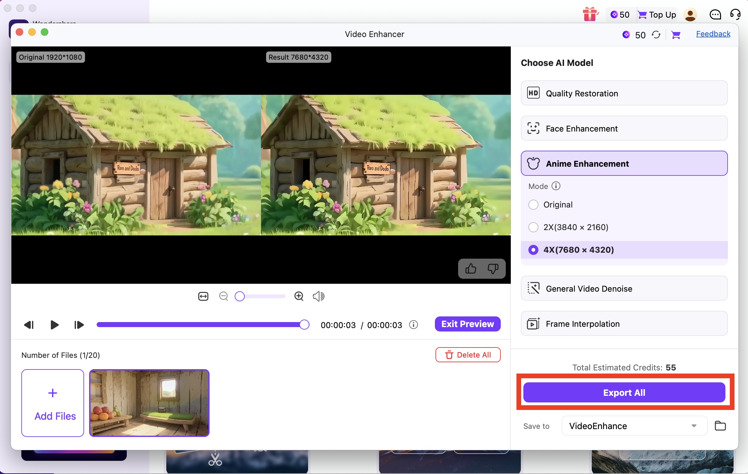 export the enhanced videos