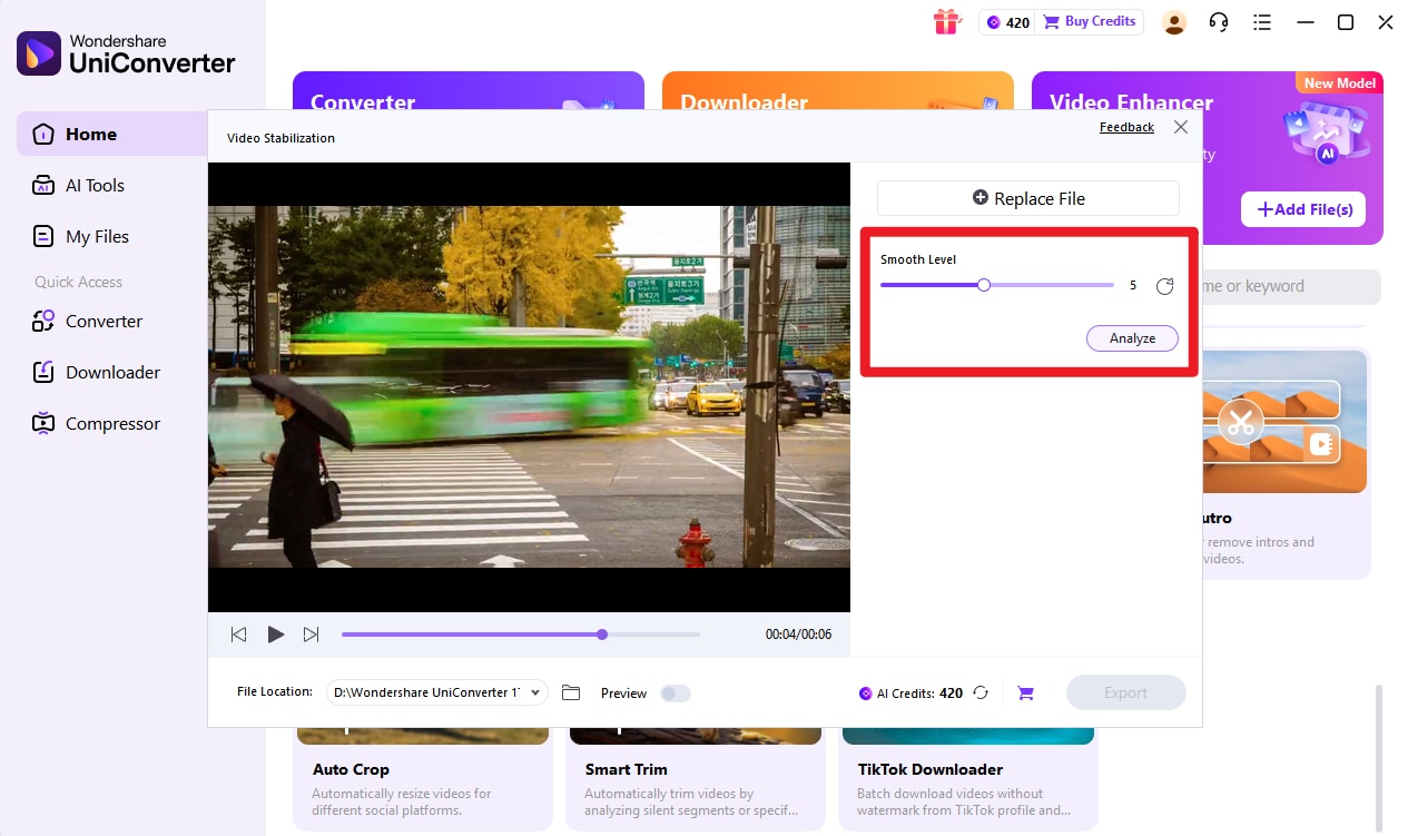 Step3. Adjust the Settings to stabilize the video