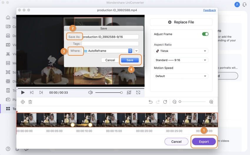 Export the reframed video to MP4