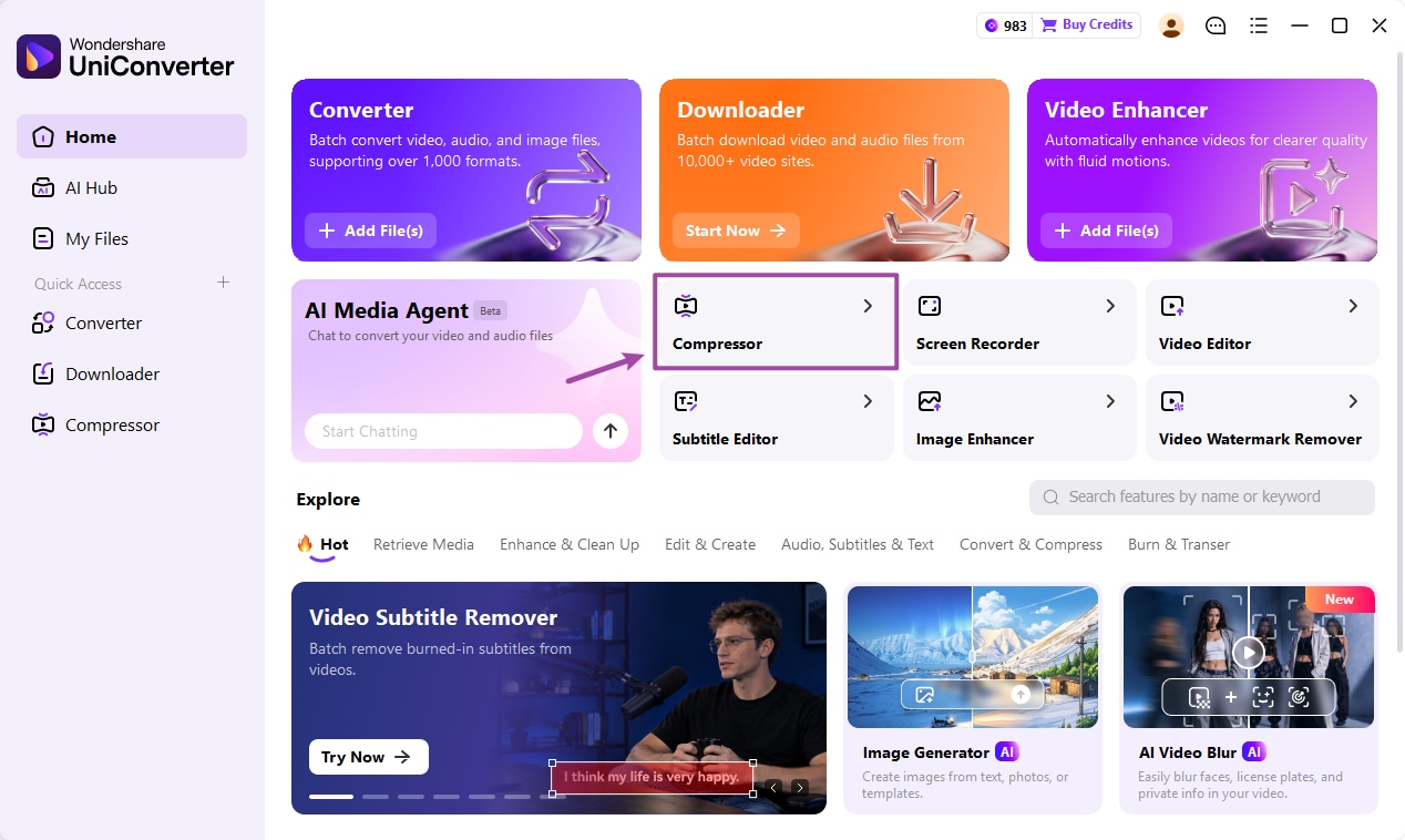 Open Compressor in Wondershare UniConverter 18