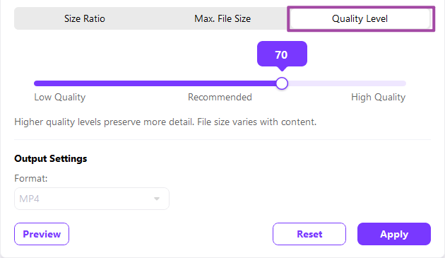 Adjust video compression quality level