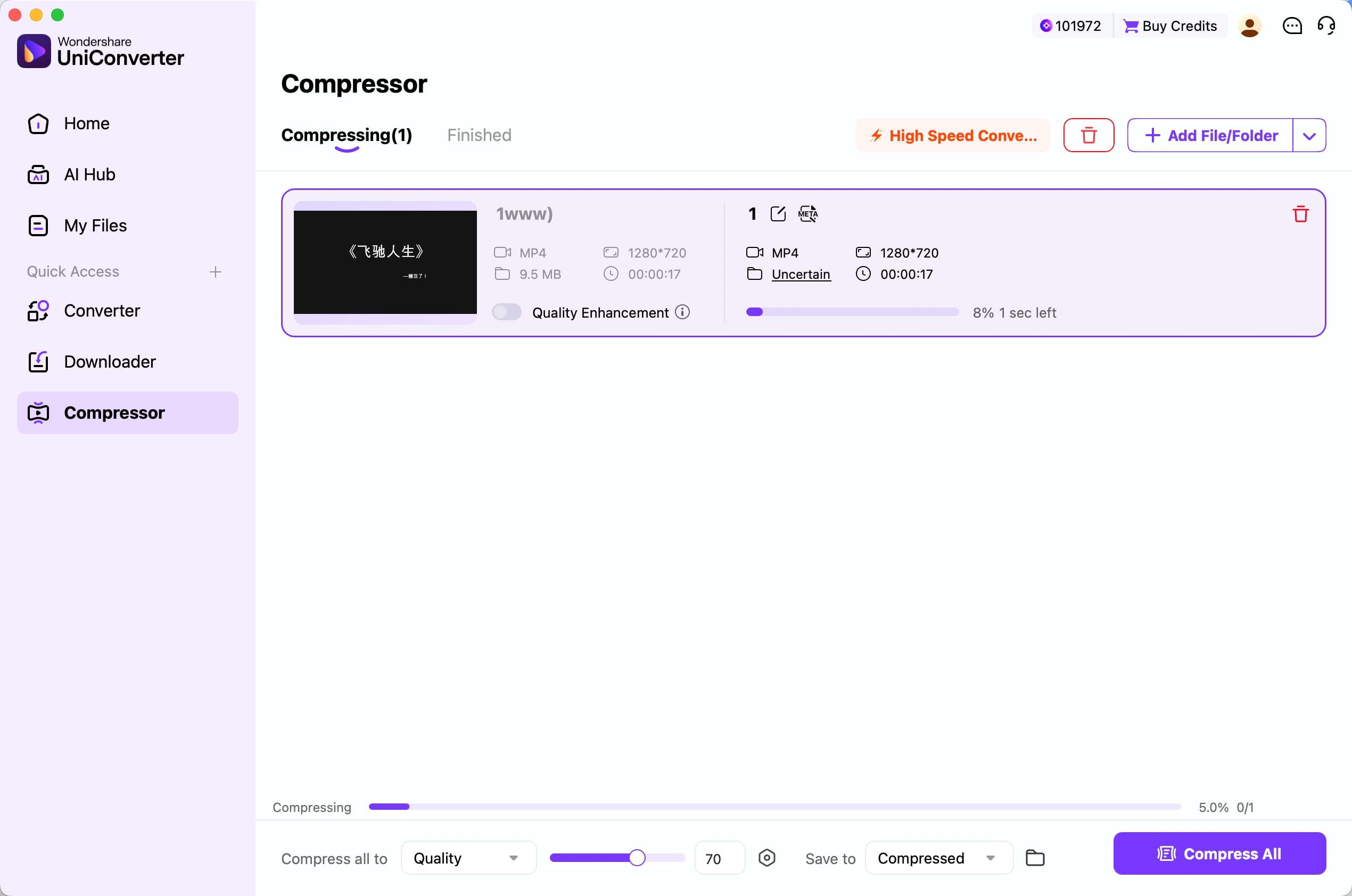 Monitor video compression progress in Wondershare UniConverter 18 for Mac