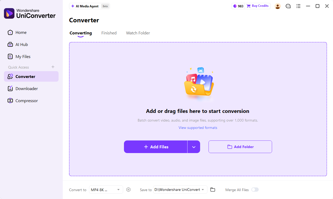 Add video files or folders to UniConverter 18