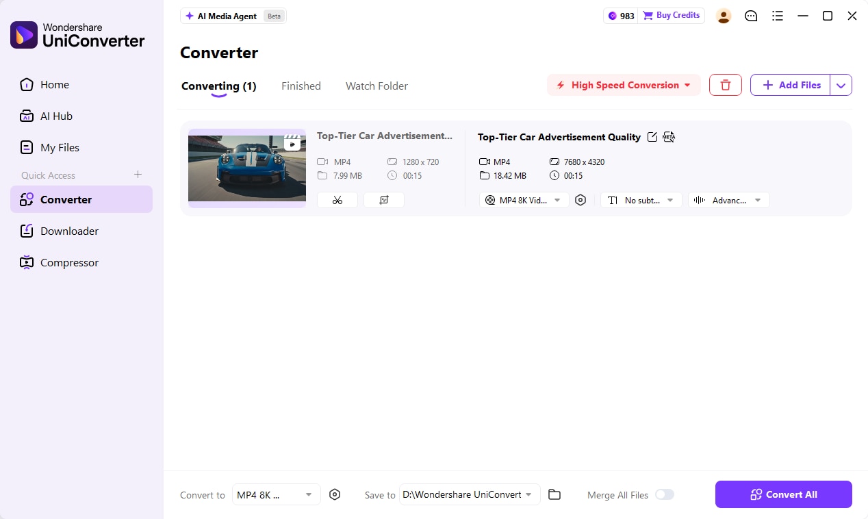 View imported videos and conversion settings in UniConverter 18