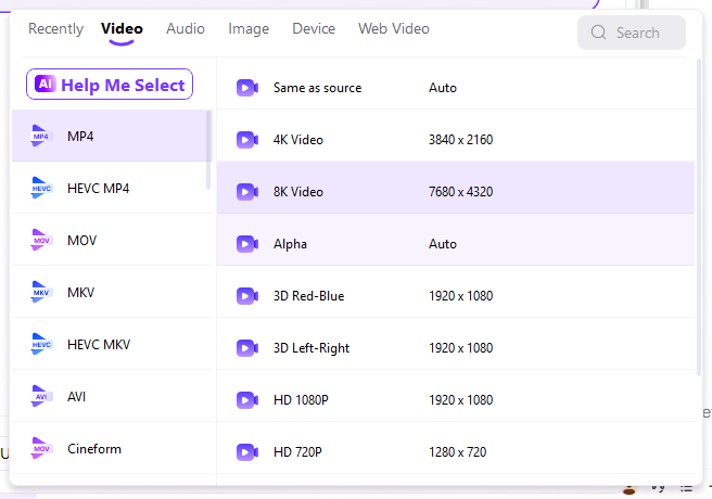 Select MP4 and Same as source in UniConverter 18