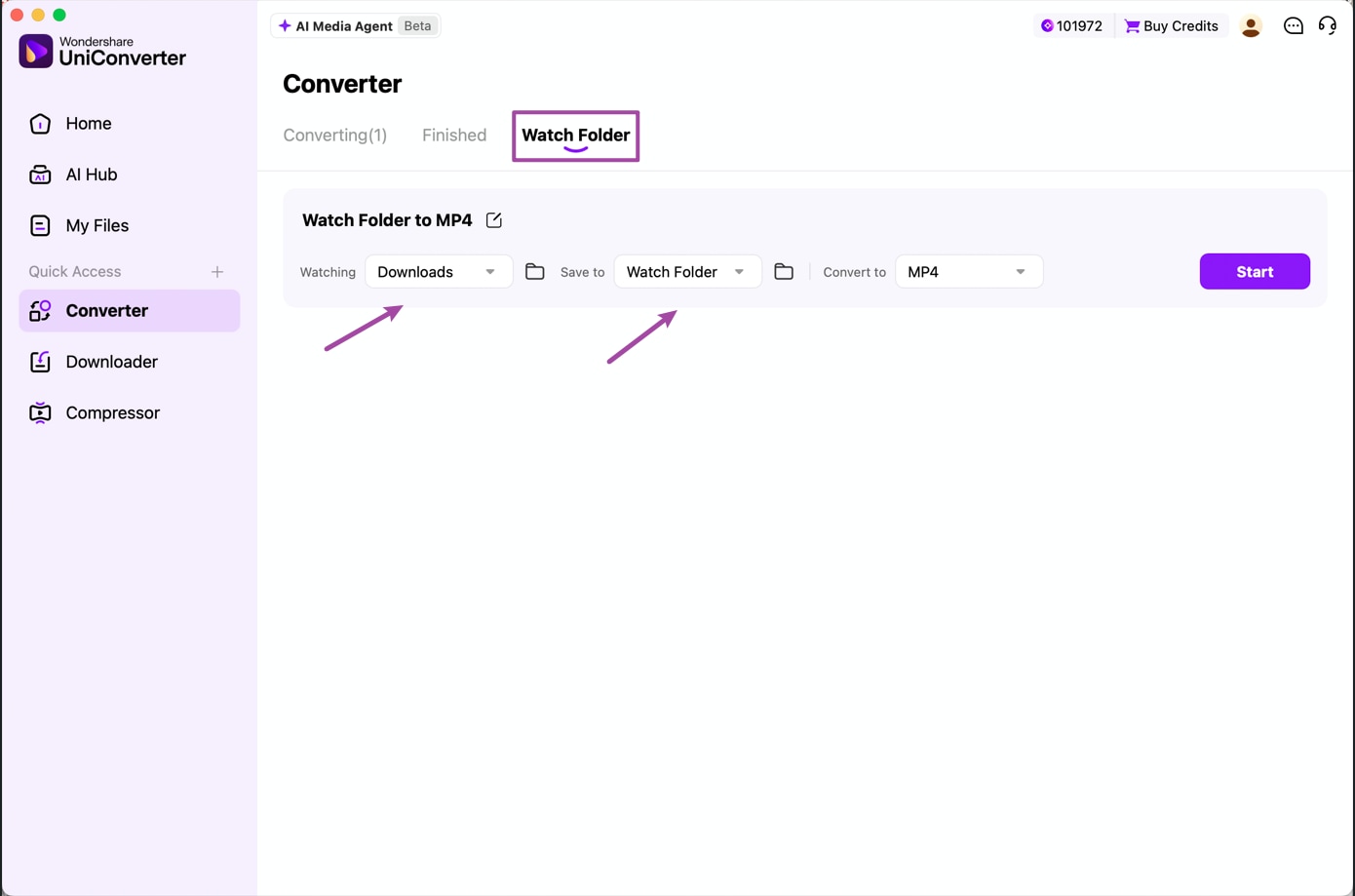 Set up Watch Folder automatic video conversion in UniConverter for Mac
