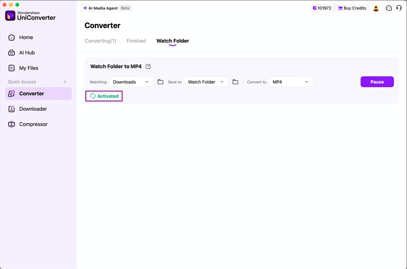 Watch Folder activated for automatic video conversion on Mac