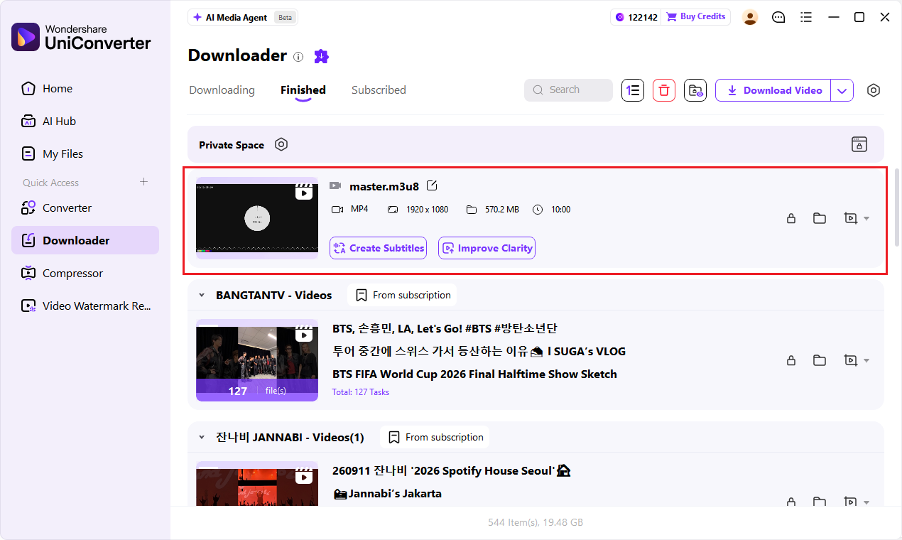 Consultar un vídeo M3U8 descargado como archivo MP4 en la pestaña Finalizados