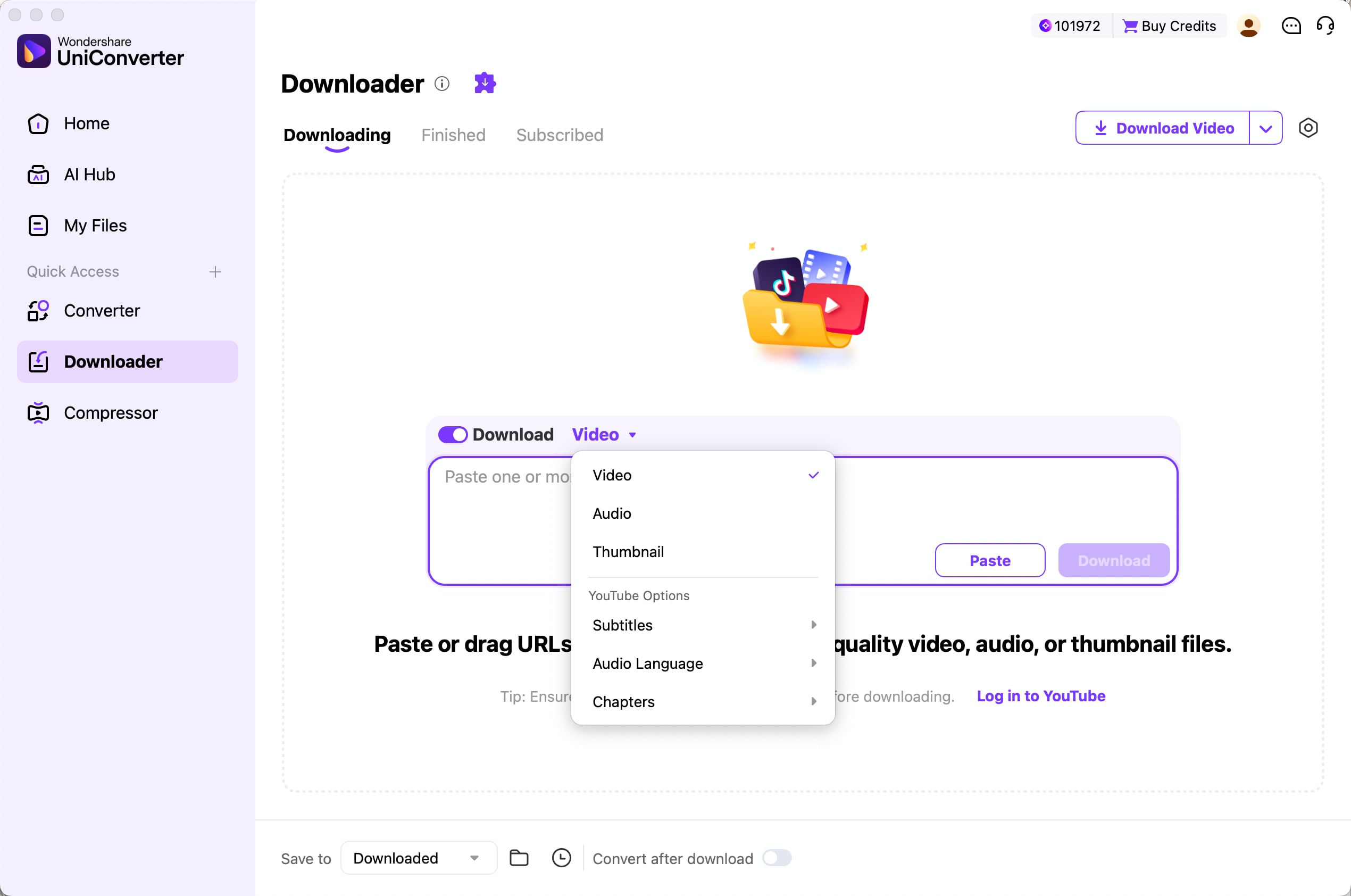 Download von Video, Audio oder Vorschaubild auf dem Mac auswählen