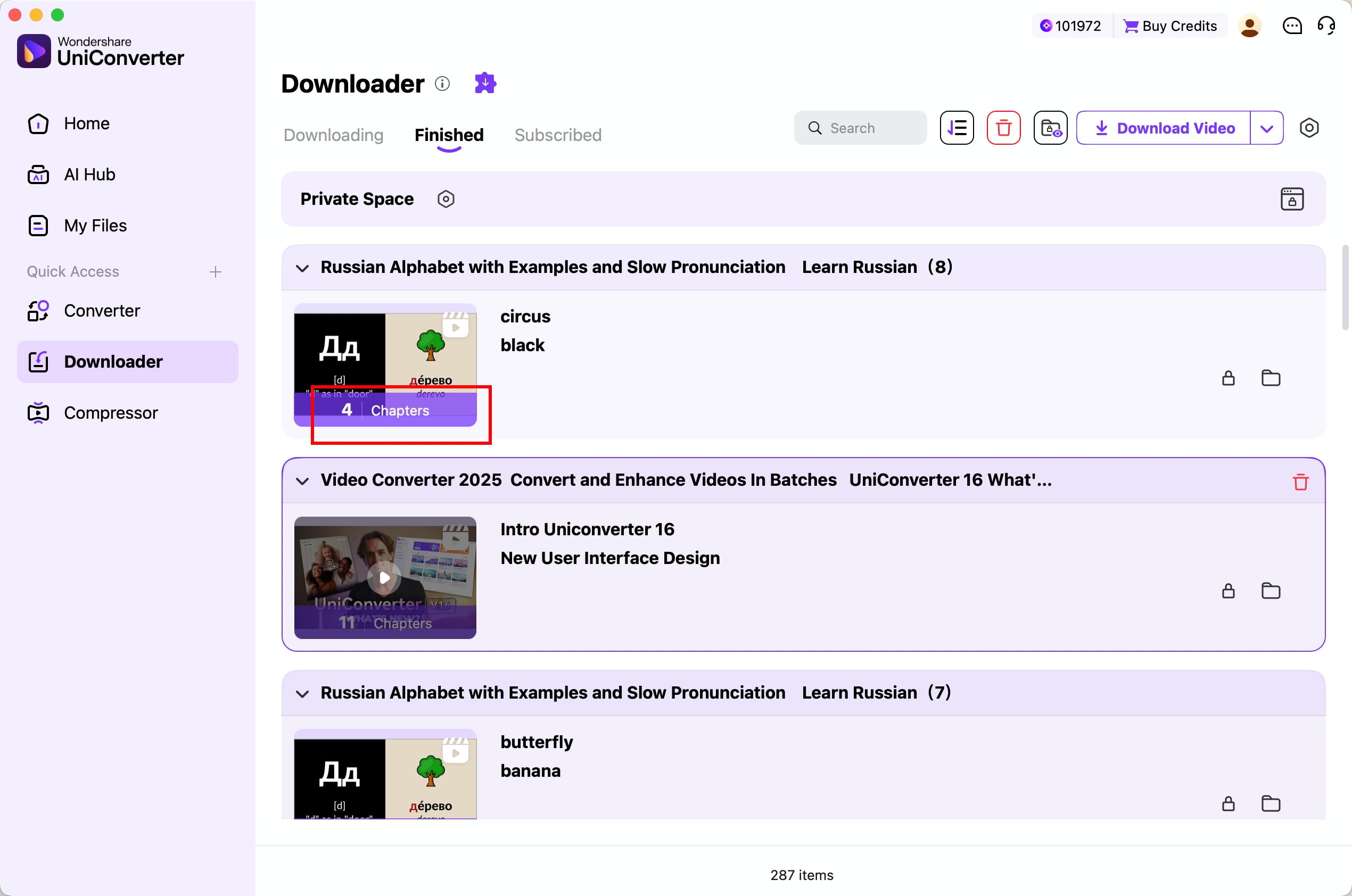Heruntergeladene YouTube-Kapitel unter Finished auf dem Mac anzeigen