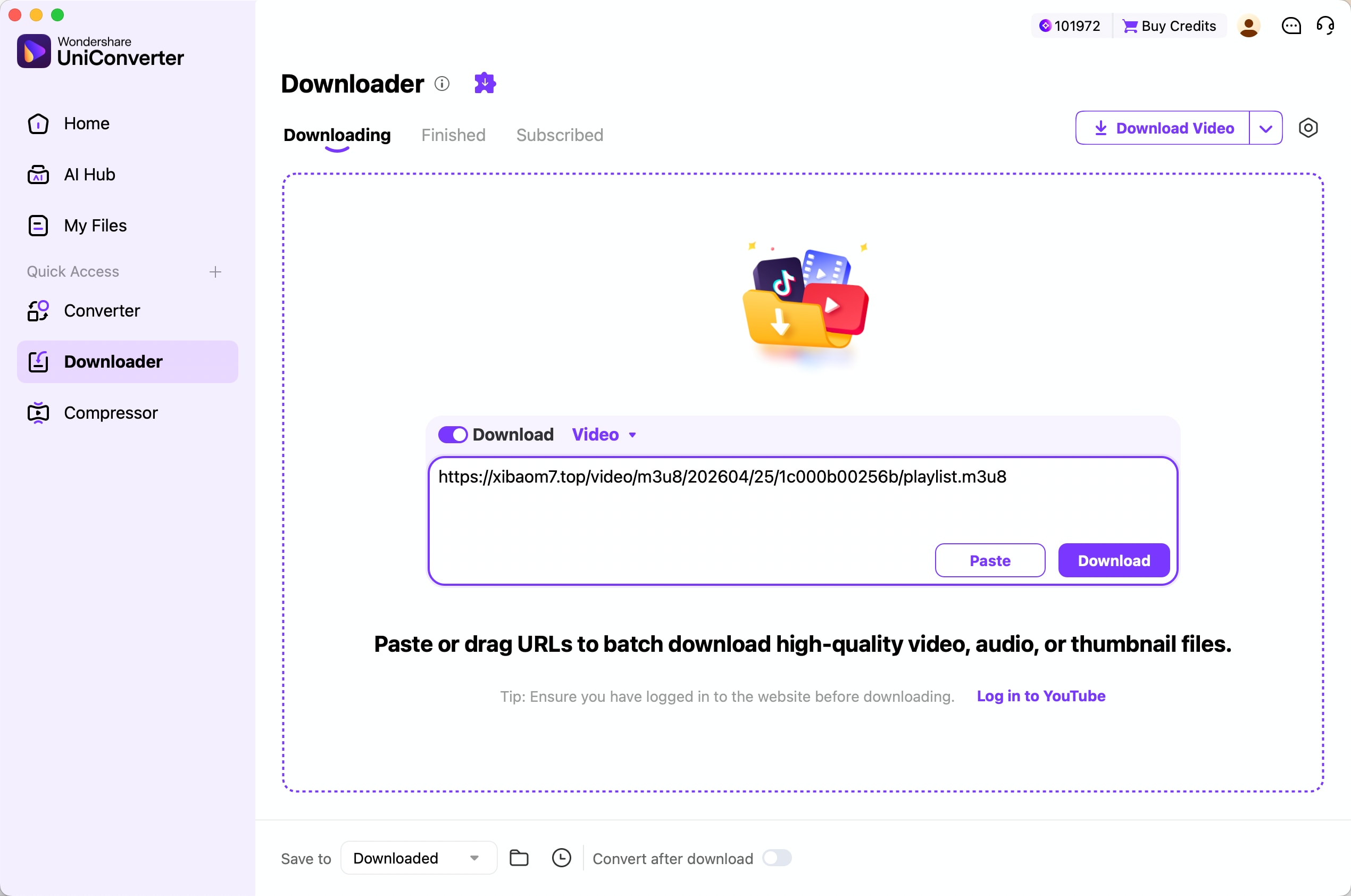 M3U8-Video-URL in UniConverter 18 für Mac einfügen
