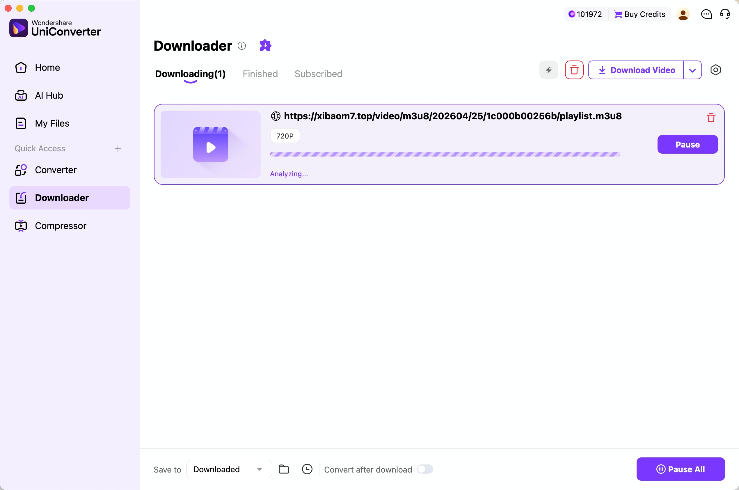 M3U8-Videostream im UniConverter Downloader für Mac analysieren