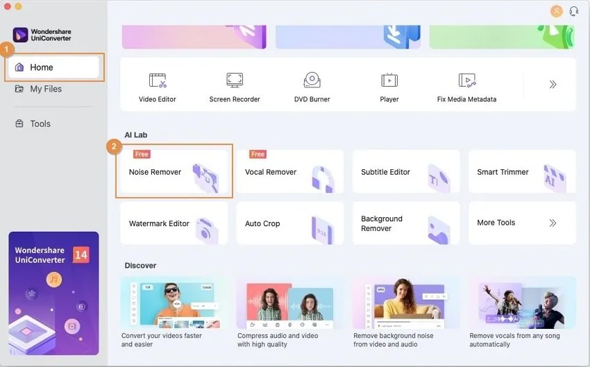 Launch Wondershare UniConverter Noise Remover