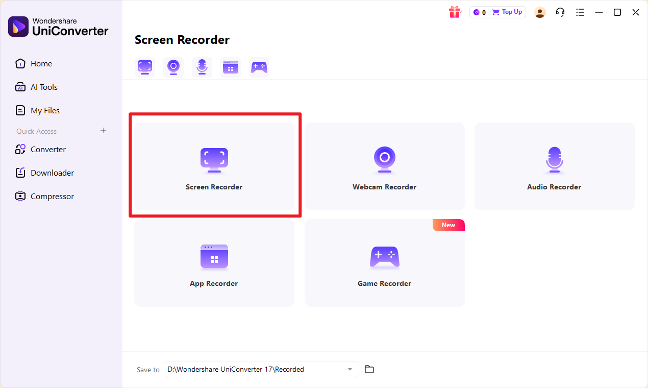 open Wondershare Screen Recorder
