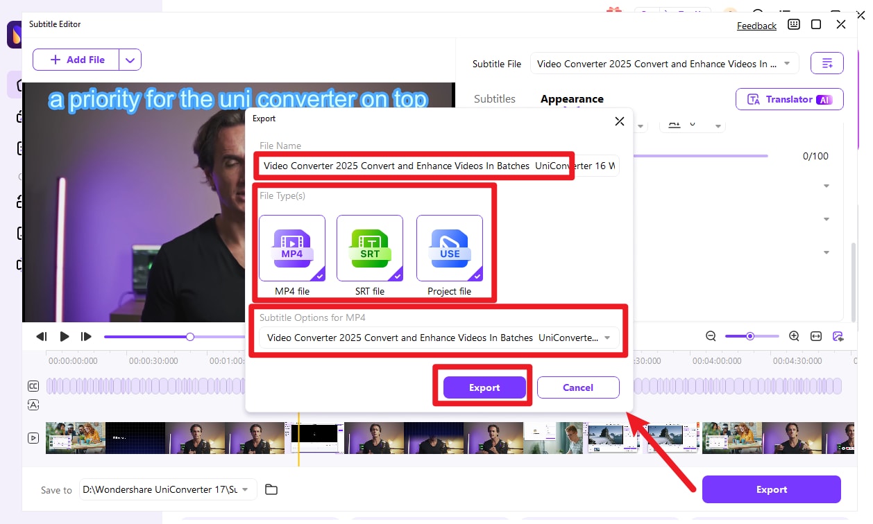 Export videos with subtitles