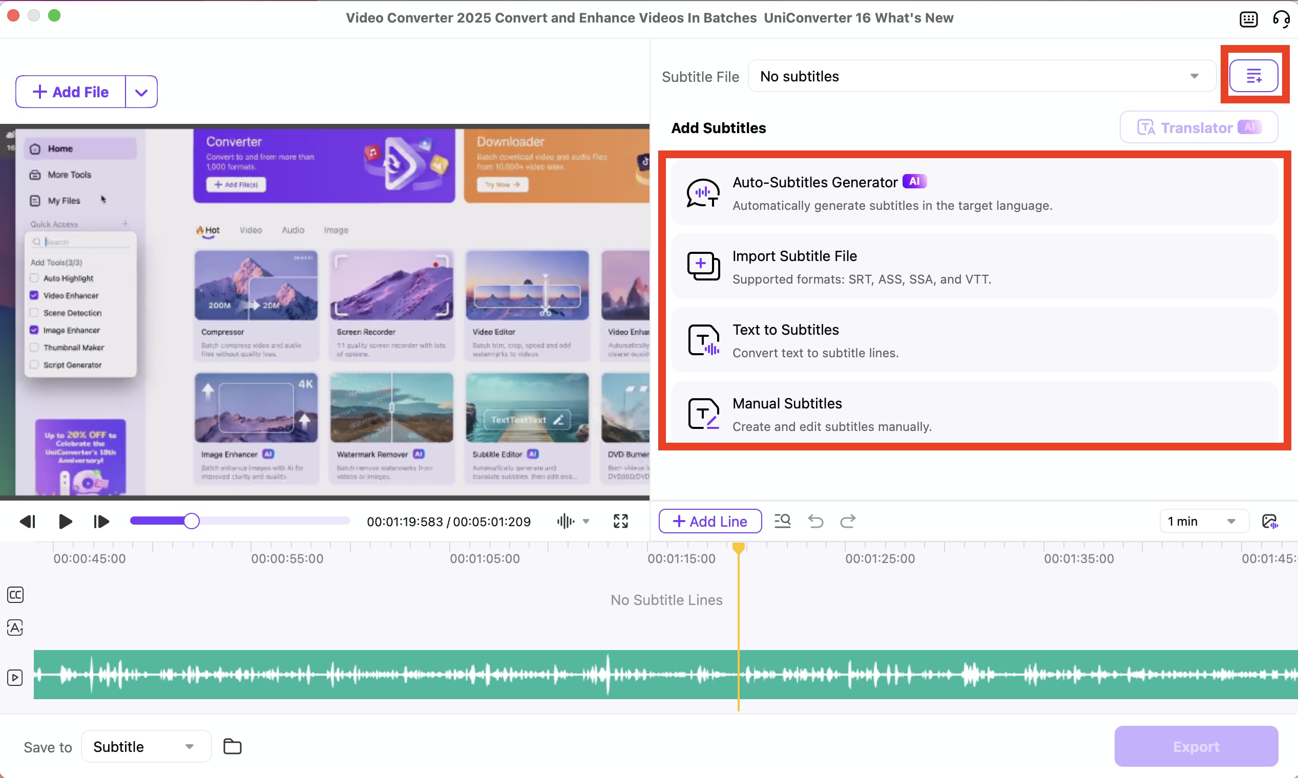 playback video with selected subtitles and audio tracks