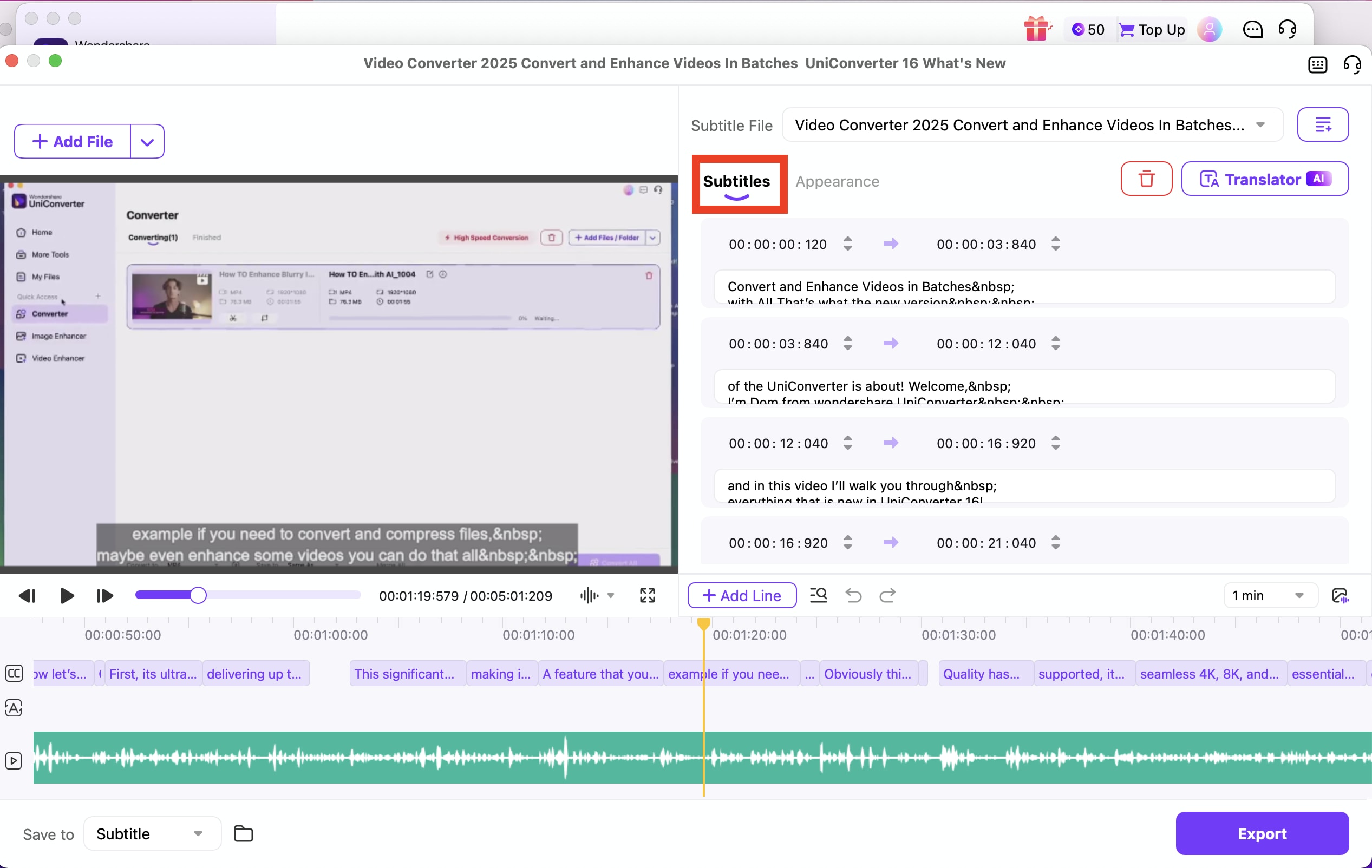 playback video with selected subtitles and audio tracks