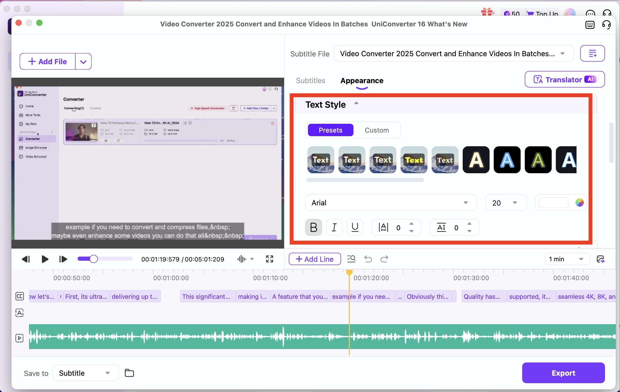 playback video with selected subtitles and audio tracks