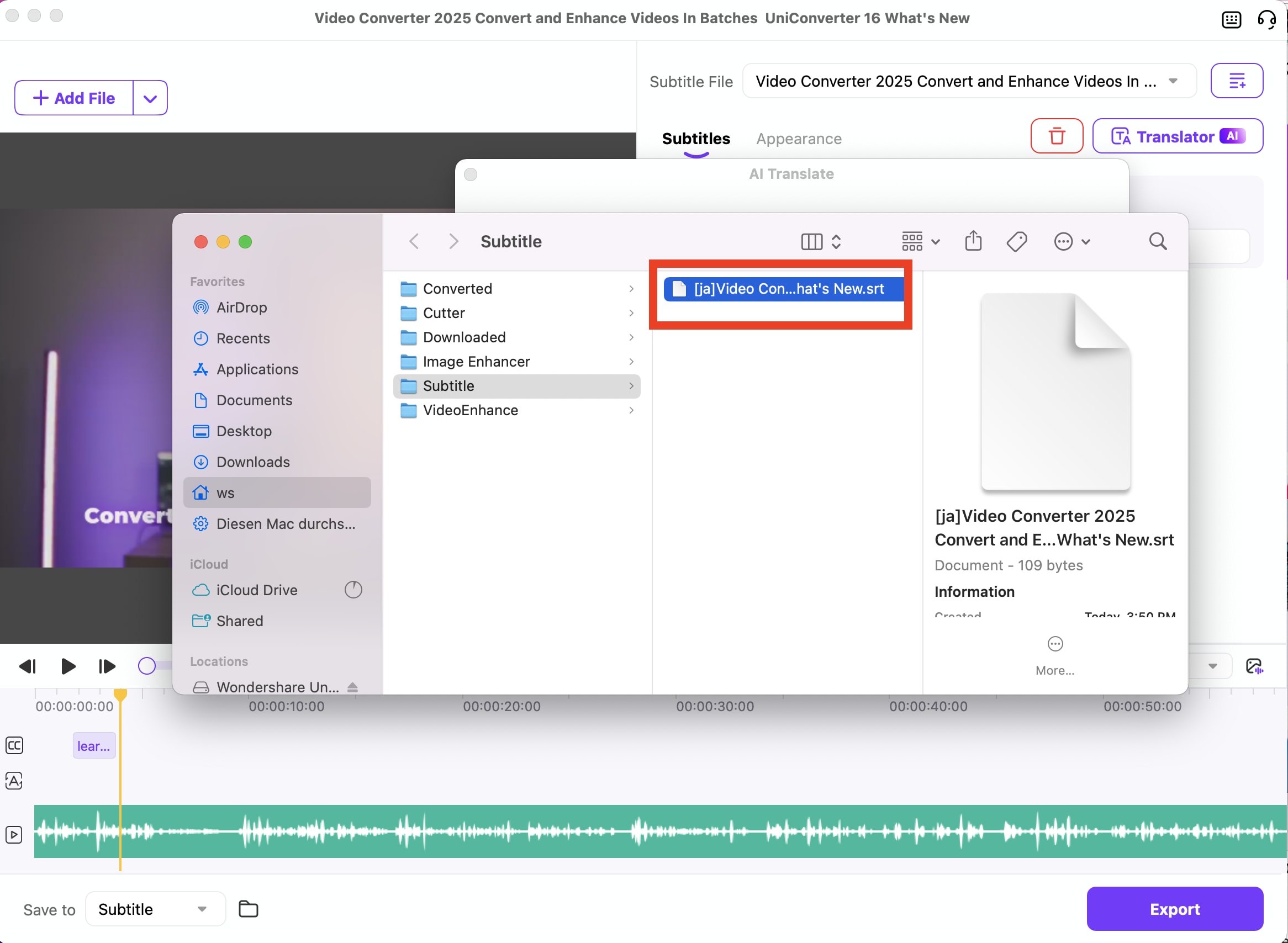 export translated subtitles