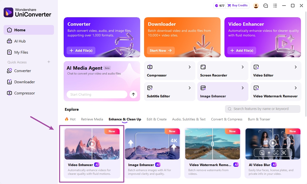Open Video Enhancer in Wondershare UniConverter 18