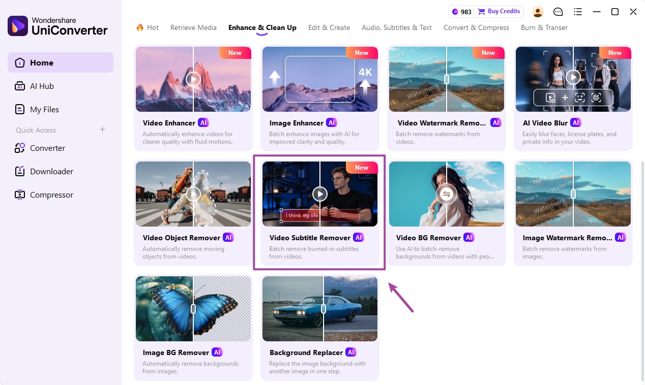 Select Video Subtitle Remover in UniConverter 18