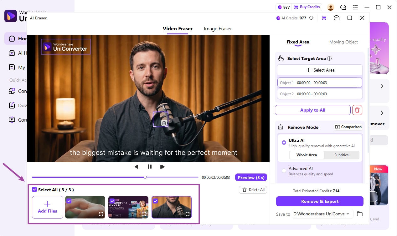 Select multiple videos for batch watermark removal