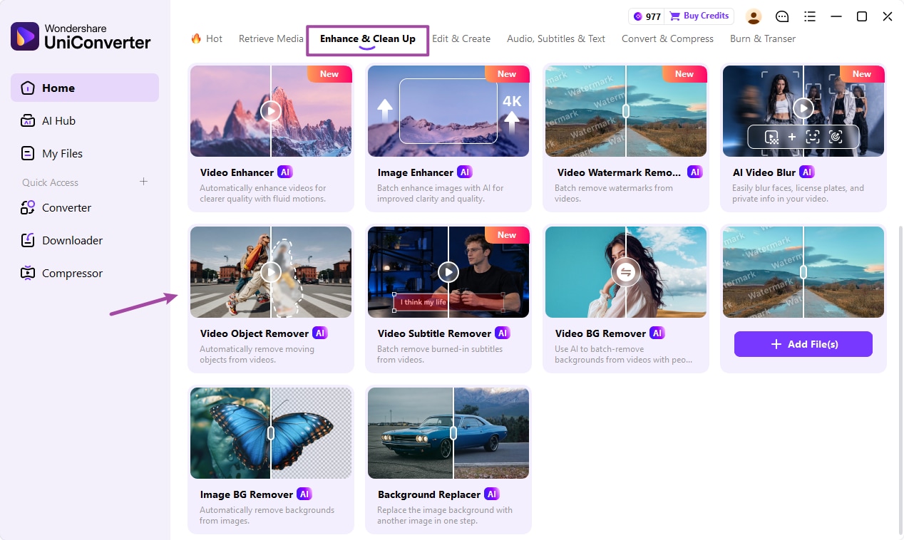Open Video Object Remover in Wondershare UniConverter 18