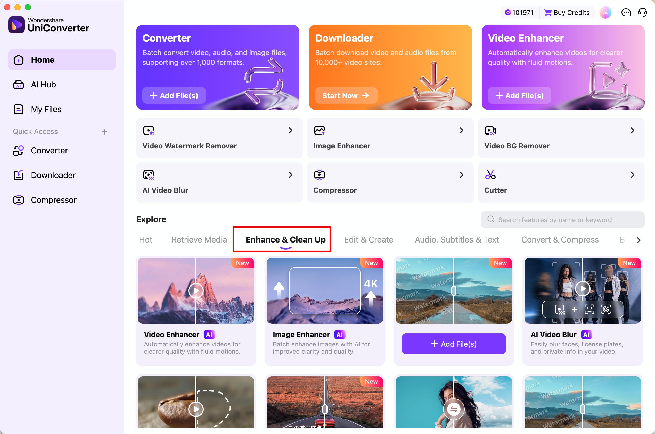 Find Enhance and Clean Up tools in Wondershare UniConverter 18 for Mac