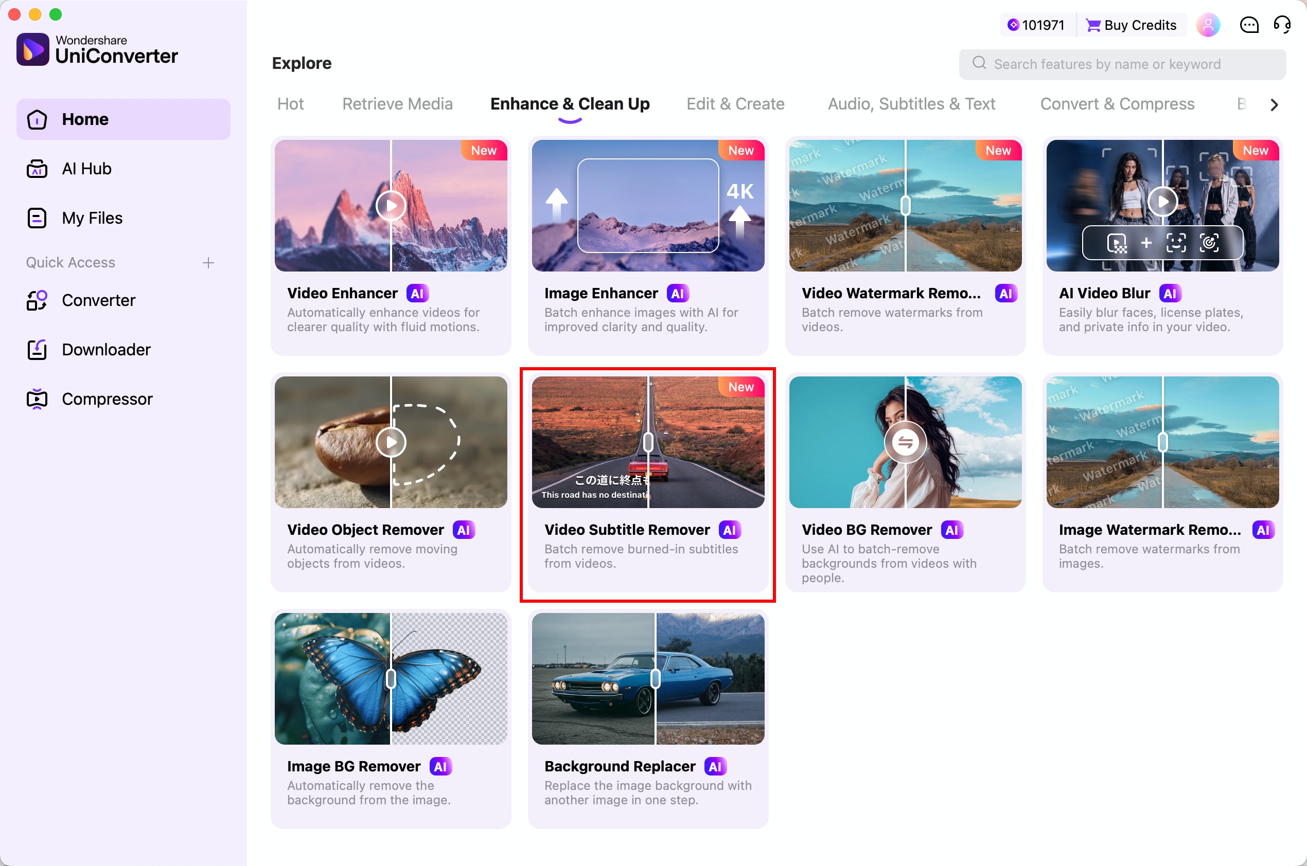 Open Video Subtitle Remover from Enhance and Clean Up on Mac