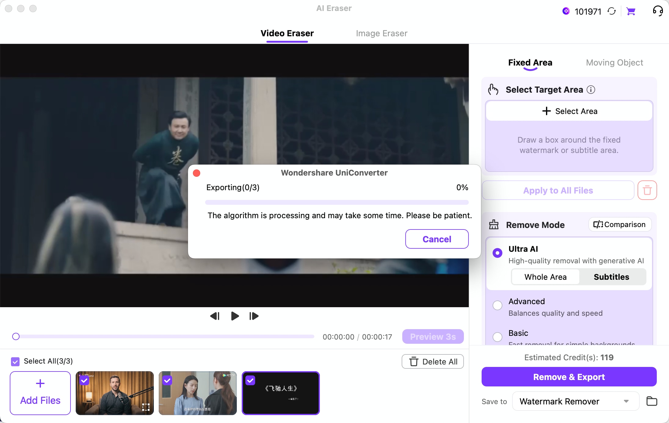 Batch remove watermarks and monitor multiple video export progress in UniConverter for Mac